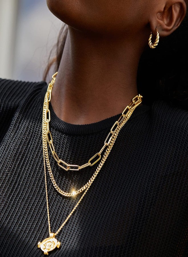 FRUMOS Dainty Layered necklaces for women Gold Short small chain necklace for women rectangle paperclip chain necklace 18k gold necklace jewelry for Women Girls Paper clip necklace - Image 5